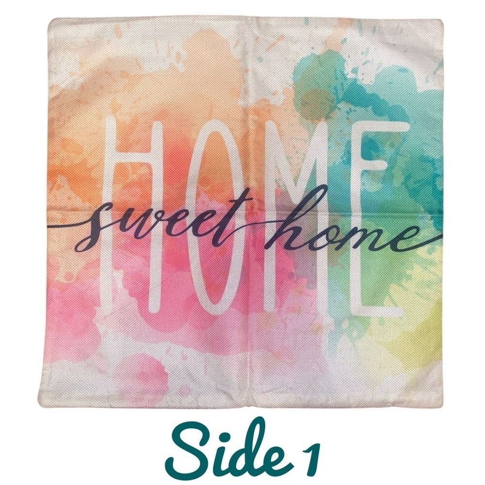THROW PILLOW COVER “Home Sweet Home” Boho Watercolors Indoor/Outdoor 17.2” SQ